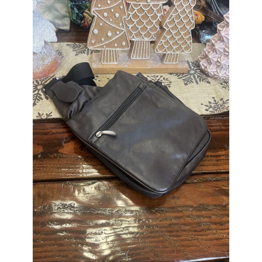 Travelon Leather Crossbody Fanny Pak Sling Bag Travel Organizer Brown Sling Bag
